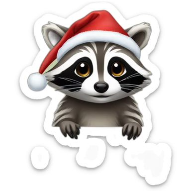 Raccoon on a laptop with christmas hat sticker