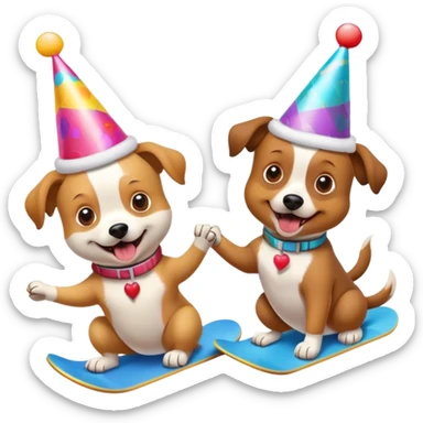2 dogs snowboarding birthday sticker
