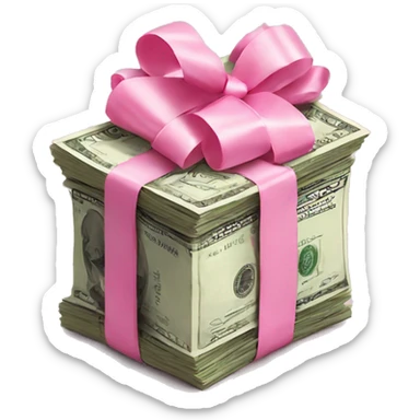 Stack of money tied with pink bow  sticker