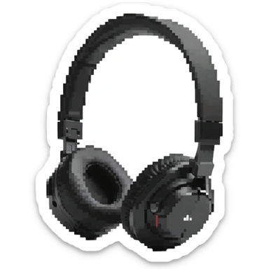 Retro pixel art black wireless headphones with minimal details sticker
