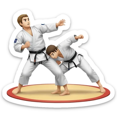 Two judo practitioners in traditional gi, one executing a powerful throw while the other is countering with a defensive move. The background features a judo mat and a focused dojo atmosphere. Transparent background highlights the precision and technique of judo. sticker
