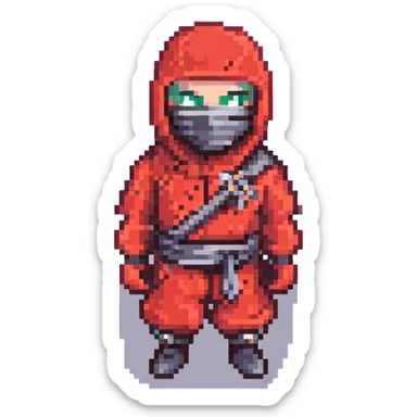 masked ninja, pixel art style, red outfit sticker