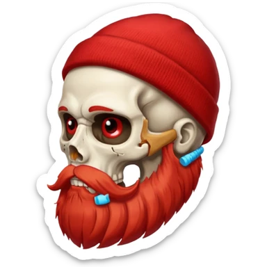 detailed human skull with red mustache and full beard side view wearing beanie  sticker