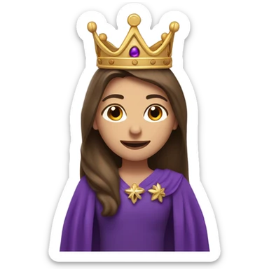 Caucasian long brunette with woman wearing formal royal purple robes and a crown whose face shows hearts to the man she adores  sticker