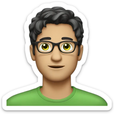a guy with dark hair, green eyes and glasses. put his hand to his face and thought sticker