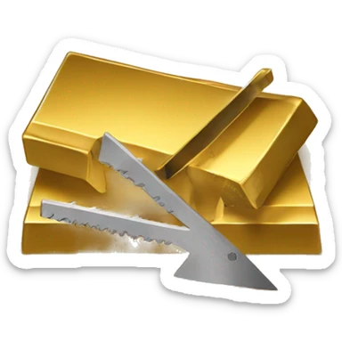 A saw is cutting through a gold bar sticker