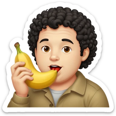 Fatass curly black hair man eating a banana red cheeks drooling sticker