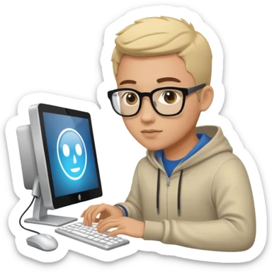 young male programmer working very hard on the computer sticker