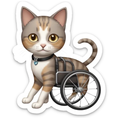 full body small short hair dark brown and white cat with hazel eyes walking in a wheelchair for cats sticker
