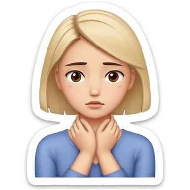 Girl with anxious eyes closed and hands holding neck crossed sticker
