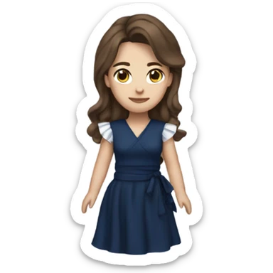 White girl with brown hair dark blue ruffle sleeve wrap dress full body sticker