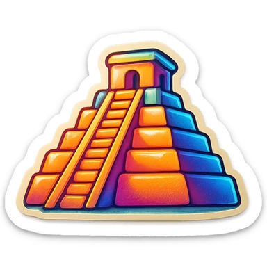Mayan temple, bold outlines, playful colors, vintage vibe, retro sticker style sticker