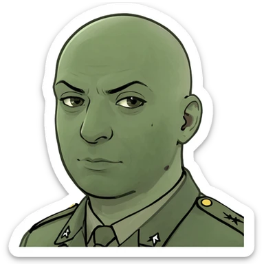 Bald guy with army uniform sticker
