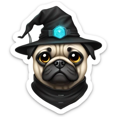cyberpunk pug wearing a black wizard's hat sticker