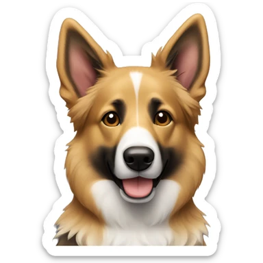 German shepherd/border collie mix dog with black fur and white fur on chest sticker