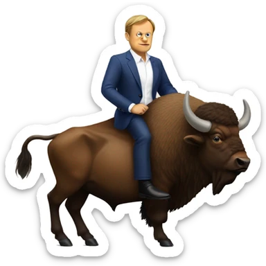 donald tusk riding on an european bison sticker