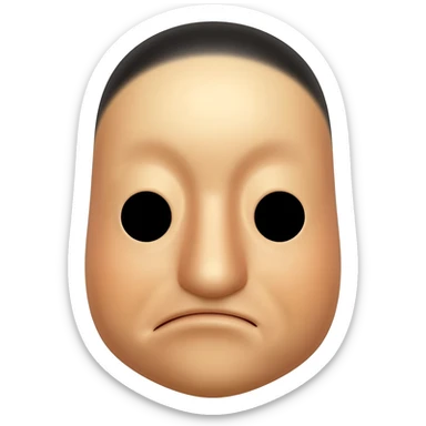 Hyottoko festival mask, a comical, puckered mouth to one side, round eyes, and a skin, rounded face, long nose sticker