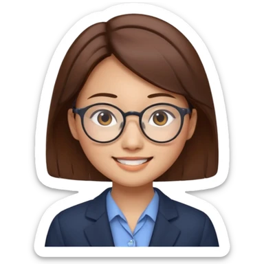 asian female accountant with eyeglasses, round face, brown hair, no tie sticker