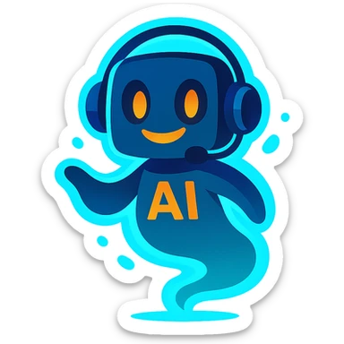 vibrant toon style AI assistant, floating, glowing, friendly but with a cool, spooky edge sticker