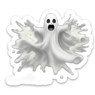 ghost blasting out of a wall and ejecting a spray of greyish white milky substance from lower torso in all directions sticker