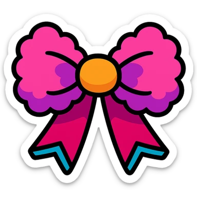 fluffy bow, vibrant colors, cartoon style sticker