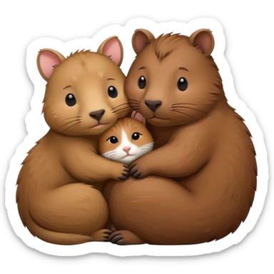 capybara and a cat cudding with each other sticker