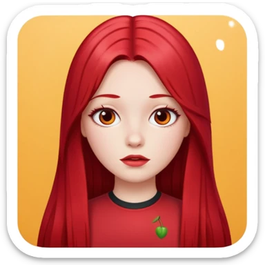 white skin girl with cherry red long straight hair parted in the middle sticker