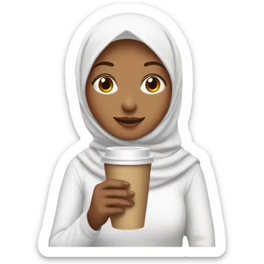 white hijab girl holding her coffee sticker