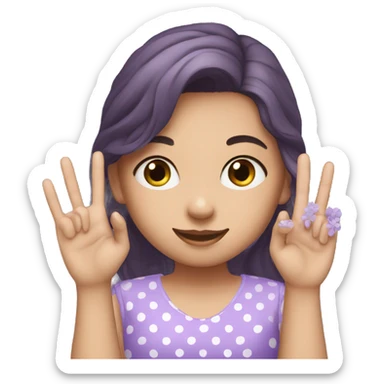 A girl with lavender kurti white spots showing three fingers in one hand sticker