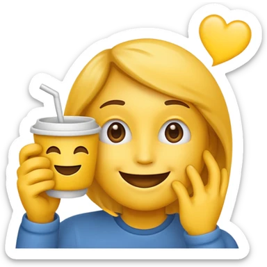  a yellow emoji face that is holding the cup beside the face sticker