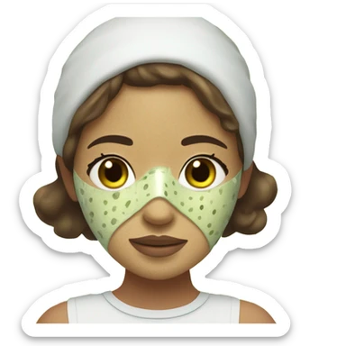 Girl with freackles Brown hair and white skin wears skin care mask Thats Green with Pickle on her eyes sticker