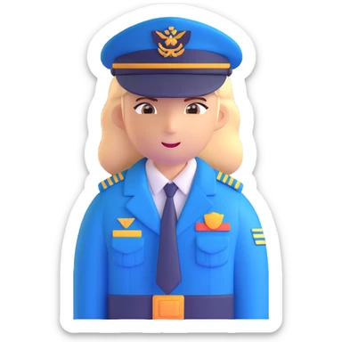 pilot in blue uniform with captain's hat sticker