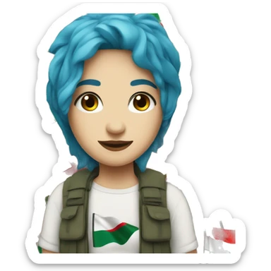 blue haired white lesbian with palestine flag sticker