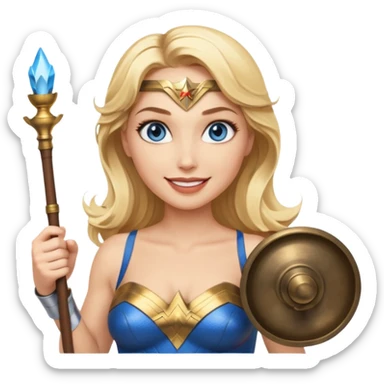 Blonde blue eyes Wonder Woman holding bell and baton sticker