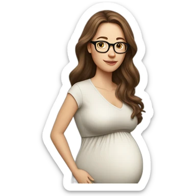 Pregnant White woman with long brown hair and glasses sticker
