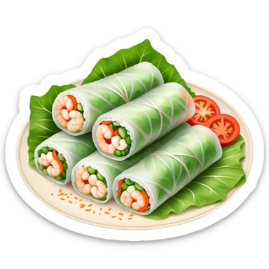 cinematic-realistic-vietnamese-summer-rolls-dish-emoji,-depicted-with-delicate-rice-paper-wraps-filled-with-fresh-vegetables-and-shrimp-rendered-with-crisp-textures-and-refreshing-lighting. sticker