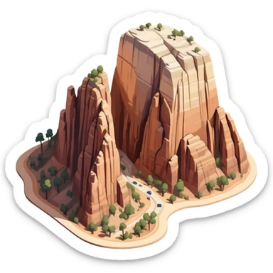 isometric exterior view of angels' landing rock formation, zion national park sticker
