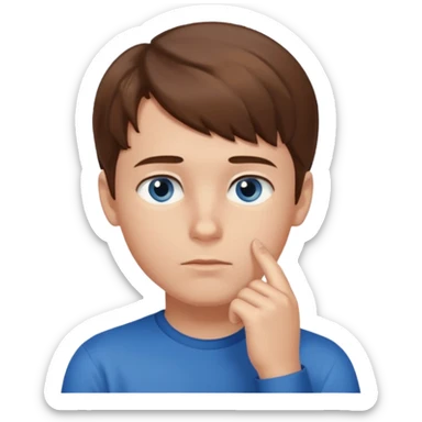 boy thinking with one hand on his chin sticker