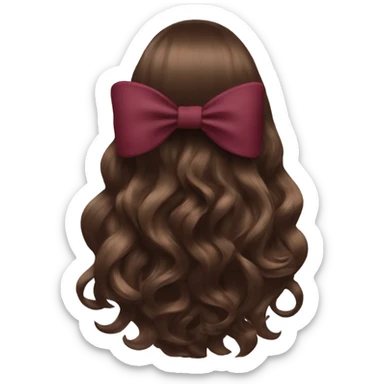 brown open hair from behind with a burgundy bow sticker