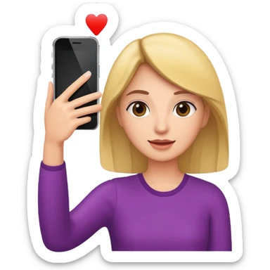  woman holding her phone having selfie sticker