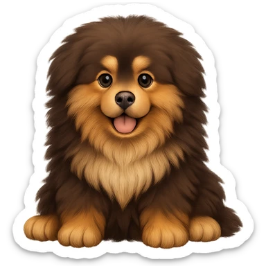 Make the Tibetan Mastiff's fur even fluffier in the style of apple emojis, with no background. sticker