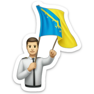 Volodymyr-Zelenskyy-with-the-flag-of-Ukraine-in-his-hands sticker