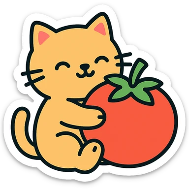 cat hugging a tomato, simple and cute style sticker