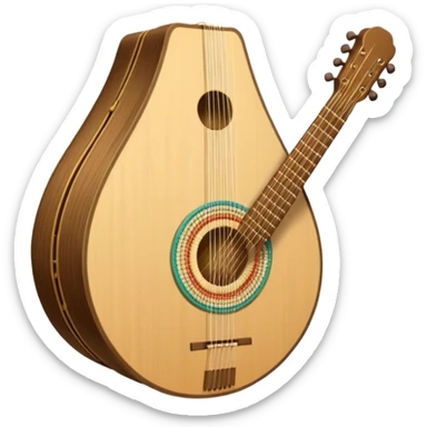 A traditional Ukrainian string instrument with a large pear-shaped wooden body, a short neck, and many strings arranged in a fan shape. It looks like a mix of a lute and a harp and is often held upright and played by plucking the strings. sticker