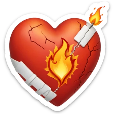 Cracked heart with a tiny flame rising from the crack.
Could have a small bandage or stitch holding it together. sticker