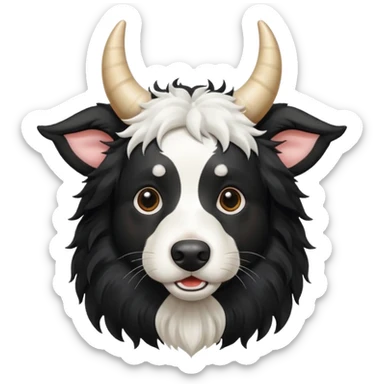 A black and white border collie has a cow's horns. sticker