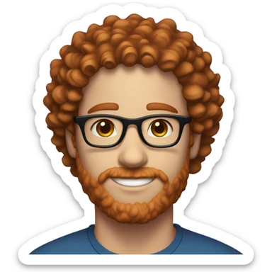 35 years old, male, red hair, curly hair, glasses, blue eyes, light complexion, no beard or mustache sticker