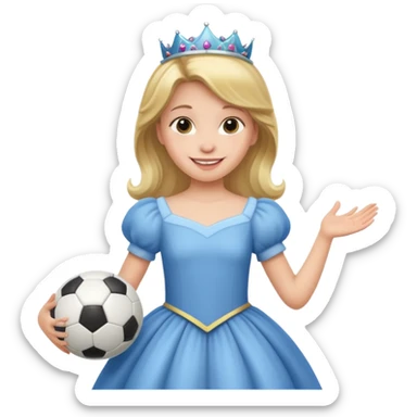 A girl in a princess dress holding a soccer ball sticker
