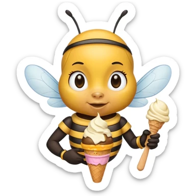 honeybee with ice cream in hand sticker