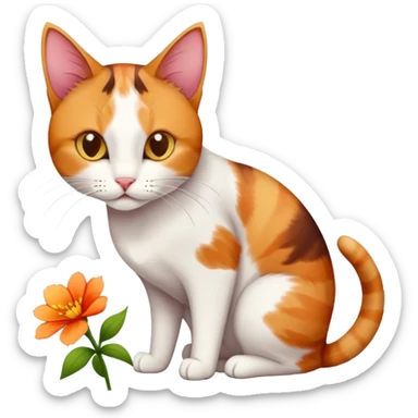 Cat sniffing flower sticker